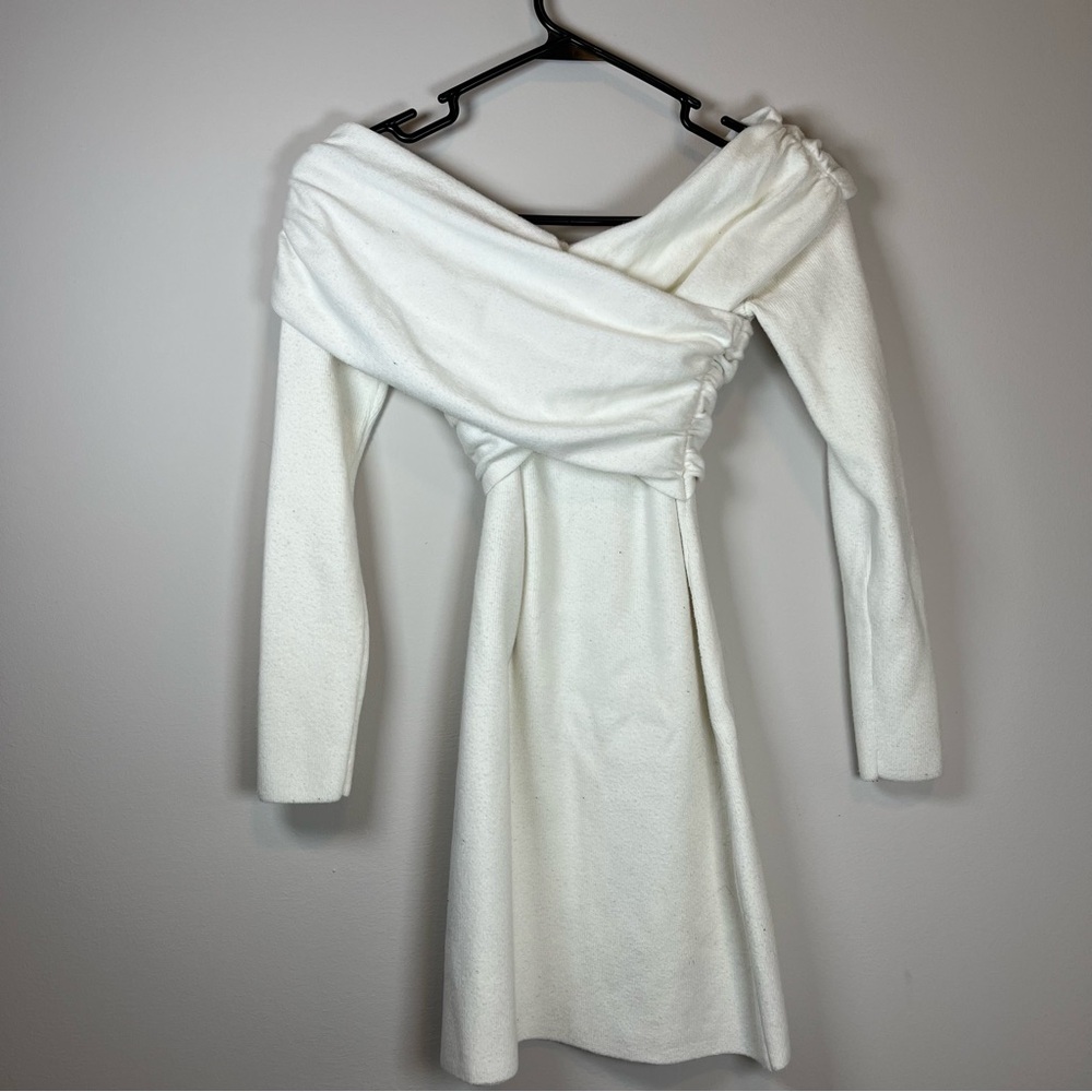 White Off-the-Shoulder Sweater Dress
